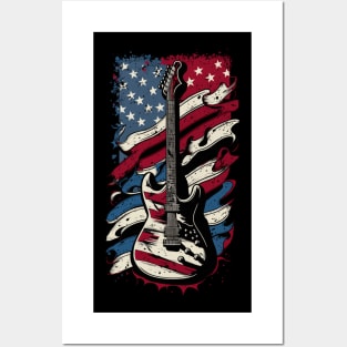 Patriotic USA 4th of July Guitarist Concert Festival Guitar Posters and Art